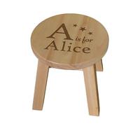 The Lovely Keepsake Company Taburete de madera personalizable con el alfabeto grabado con nombre e inicial del niño, asiento de madera maciza, decoración de guardería, 26 cm de ancho x 26 cm de alto