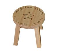 The Lovely Keepsake Company Taburete de madera personalizable para primer cumpleaños, con nombre y fecha grabados, asiento de madera maciza, regalo de primer cumpleaños, 26 cm de ancho x 26 cm de alto