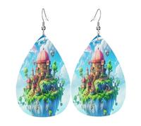The magic castle in the sky - Pendientes de piel con forma de lágrima para mujer, ligeros aretes colgantes de PVC, ganchos de plata 925, impresiones de doble cara, regalo hipoalergénico