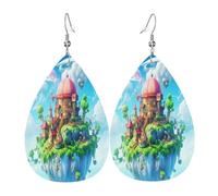 The Magic Castle - Pendientes de piel con forma de lágrima para mujer, ligeros, de PVC, ganchos de plata 925, impresiones de doble cara, regalo hipoalergénico