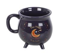The Magic Is in You - Taza de cerámica azul medianoche con estrellas doradas y luna creciente, diseño mágico para los amantes del té y el café, apta para microondas, ideal para entusiastas místicos