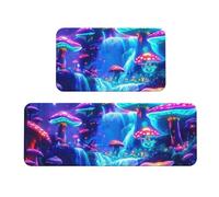 The Magical Mushroom Forest Glows - Juego de 2 tapetes de cocina antideslizantes de madera antifatiga, tapetes largos para el hogar y la oficina