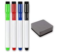 The Magnet Shop Marcador magnético de pizarra blanca, Plumas de borrado en seco y borrador magnético para el hogar, la oficina y la escuela Color estándar/Goma gris Paquete de 4 + 1