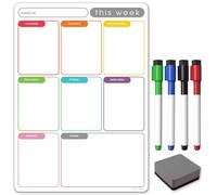 The Magnet Shop Planificador semanal magnético/Pizarra de notas - Pizarra blanca, Lista de la compra y Planificador de comidas - con 4 Plumas magnéticas de borrado en seco y Borrador Nota de color A4