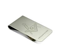 THE MASONIC COLLECTION Clip de dinero cuadrado y brújula chapado en plata con o sin logotipo G, soporte para dinero masónico grabado, regalo personalizado masónico para hombres, Silver, Talla única