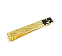 THE MASONIC COLLECTION - Corbata en negro y dorado con patrón de corte de diamante cuadrado y brújula con esmalte negro - En bolsa de terciopelo/caja de regalo - Regalos masones para hombres, One Szie