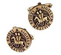 THE MASONIC COLLECTION Gemelos antiguos de bronce rústico redondo con el sello de los Caballeros Templarios - Bañados en bronce - Un regalo útil para hombres masones