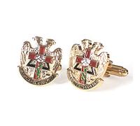 THE MASONIC COLLECTION Gemelos masónicos chapados en oro del rito escocés, colores esmaltados, forma de croix rosa y águila, regalos masones para hombres