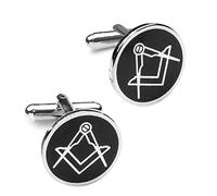 The Masonic Collection - Gemelos redondos masónicos cuadrados y brújula, chapados en plata, un útil accesorio de regalo masónico para hombres masones, viene en bolsa de terciopelo/caja de regalo,