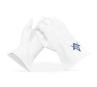 THE MASONIC COLLECTION - Guantes de Cuero Blanco - con diseño Cuadrado Azul Real y brújula - Logotipo G masónico - Un Accesorio de Regalo masónico Hombres masones, Blanco, XL