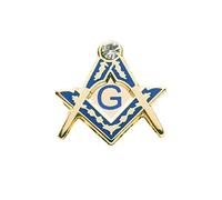 THE MASONIC COLLECTION Pin de solapa con impresionante piedra blanca y logotipo G, azul y dorado, cuadrado y brújula, accesorio de regalo de masones para hombres, talla única, Metal