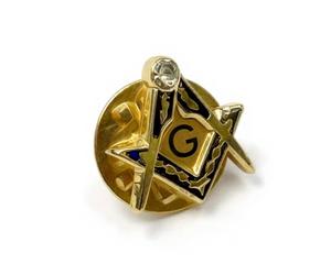 THE MASONIC COLLECTION Pin de solapa con impresionante piedra blanca y logotipo G, azul y dorado, cuadrado y brújula, accesorio de regalo de masones para hombres, talla única, Metal
