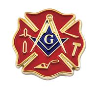 The Masonic Exchange Herramientas de trabajo de bombero masónico cuadrado y brújula roja Pin de solapa - 3/4 pulgadas de alto, 3/4" Tall, Metal, NA