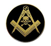 The Masonic Exchange Masonic - Pin de Solapa con diseño de Calavera de Hijo y brújula, Redondo, Color Negro y Plateado, 5 cm de diámetro