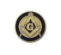 The Masonic Exchange Pin de Solapa con Forma de másica de Cambio y brújula Redonda, Color Negro y Dorado, 2,5 cm de diámetro
