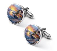 The Mediterranean Harbour - Gemelos de moda para hombre, juego de gemelos clásicos para camisas de boda y negocios, 1.7cm, Metal, No es una piedra preciosa