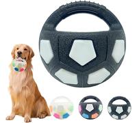 The Mellow Dog - Pelota calmante con asa, juguete interactivo para perros con forma de fútbol, bola dispensadora de golosinas con chirriador, juguete flotante para perros pequeños, medianos y grandes