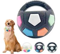 The Mellow Dog - Pelota calmante con asa, juguete interactivo para perros con forma de fútbol, bola dispensadora de golosinas con chirriador, juguete flotante para perros pequeños, medianos y grandes