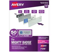 The Mighty Badge by Avery, etiquetas de nombre plateadas de 1 x 3 pulgadas, 50 insignias de identificación, 120 insertos para impresoras láser (71208)