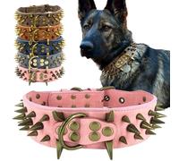 The Mighty Collar para perros, grande, con púas, protege el cuello de mordiscos, duradero y elegante, para perros grandes, rosa, talla S