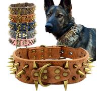 The Mighty Collar para perros, grande, con púas, protege el cuello de mordiscos, duradero y elegante, para perros grandes, marrón, talla L
