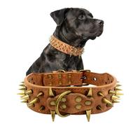 The Mighty Collar para perros, grande, con púas, protege el cuello de mordiscos, duradero y elegante, para perros grandes, marrón, talla S