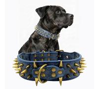The Mighty Collar para Perros, Grande, con púas, Protege el Cuello de mordiscos, Duradero y Elegante, para Perros Grandes, Azul, Talla S