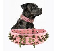 The Mighty Collar para perros, grande, con púas, protege el cuello de mordiscos, duradero y elegante, para perros grandes, rosa, talla S