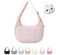 The Mila Bag, Small Puffer Crescent Shoulder Bag for Women, Cute Waterproof Puffer Crescent, Adjustable Shoulder Strap (Pink)