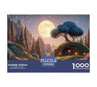 The Moon Is Shining Brightly 1000 Pcs Cartón Fuerte Rompecabezas Whimsical Alpine Cottage Liberador De Estrés Juego Creativo Puzzle para Niños Pequeños 38x26cm/1000pcs