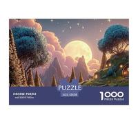 The Moon Is Shining Brightly 1000 Piezas Cartón Fuerte Rompecabezas Twilight Hilltop Town Imágenes Vibrantes Juego Familiar Puzzle para Niños Pequeños 52x38cm/1000pcs