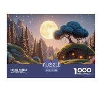 The Moon Is Shining Brightly 1000 Piezas Papel Ecológico Rompecabezas Whimsical Alpine Cottage Imágenes Vibrantes Juego Familiar Puzzle para Niños Pequeños 52x38cm/1000pcs