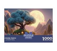 The Moon Is Shining Brightly 1000 Piezas Papel Ecológico Rompecabezas Whimsical Alpine Cottage Imposible, Difícil Juego Creativo Puzzle para Adultos Y Niños 38x26cm/1000pcs