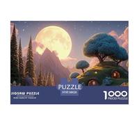 The Moon Is Shining Brightly 1000 Piezas Papel Ecológico Rompecabezas Whimsical Alpine Cottage Liberador De Estrés Juego Familiar Puzzle para Niños Pequeños 38x26cm/1000pcs