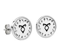 The Mortal Instruments - Pendientes de tuerca de runa de poder angélico en tono plateado