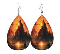 The mysterious mountain range glowing under the sunset - Pendientes de cuero con forma de lágrima para mujer, aretes colgantes ligeros de PVC, ganchos de plata 925, impresiones de doble cara, regalo