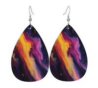 The mysterious rainbow sky - Pendientes de piel con forma de lágrima para mujer, aretes colgantes ligeros de PVC, ganchos de plata 925, impresiones de doble cara, regalo hipoalergénico