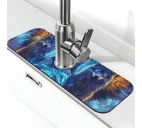 The Mystery Wolf Trio - Tapete de grifo para fregadero de cocina, tapete de secado súper absorbente para cocina, baño, fregadero, cafetería, bar, grifo, decoración, regalos (15 x 5.5 pulgadas)