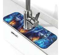 The Mystery Wolf Trio - Tapete de grifo para fregadero de cocina, tapete de secado súper absorbente para cocina, baño, fregadero, cafetería, bar, grifo, decoración, regalos (15 x 5.5 pulgadas)