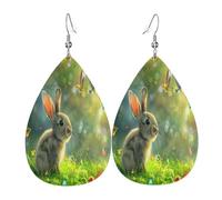 The naive little rabbit under the sunshine - Pendientes de piel con forma de lágrima para mujer, ligeros aretes colgantes de PVC, ganchos de plata 925, impresiones de doble cara, regalo hipoalergénico