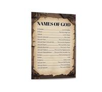 The Names of God Canvas Wall Art, Christian Inspirational Poster Print, Biblical Quote Decor for Home and Office(Framed,16x24inch(40x60cm))