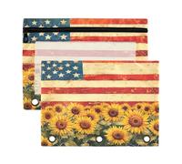 The National Flag and Sunflowers (1) Estuche para lápices para carpeta de 3 anillas, estuche transparente con ventana para carpetas con cremallera, paquete de 2