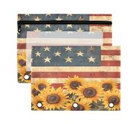 The National Flag and Sunflowers - Estuche transparente para lápices de 3 anillas con ventana para carpetas, bolsas con cremallera, paquete de 2