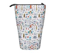 The Nature Wildlands - Estuche telescópico para lápices con patrón de actividades de pie, bolsa de tela Oxford, portátil, para niños, niñas, adolescentes, estudiantes, oficina, Black, Talla única