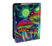 The Neon Mushroom Galaxy - Funda para pasaporte con estampado de galaxia, funda de viaje de piel sintética, organizador para hombres y mujeres, 6.5 pulgadas, Black, Talla única