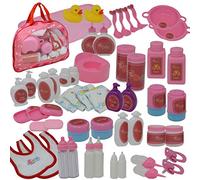 The New York Doll Collection 50 Pieza Bebé Muñeca Juego de Accesorios de Alimentación - Pañales para Muñecas y Cuidado en Estuche de Transporte con Cremallera - Accesorios para Muñecas