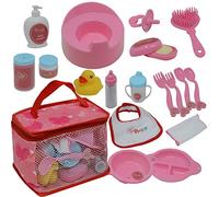 The New York Doll Collection Bebé Muñeca Alimentación Y Cuidado Accesorio Conjunto en Estuche de Transporte con Cremallera - 20 Accesorios para Muñecas