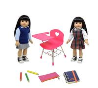 THE NEW YORK DOLL COLLECTION Muñeca Espalda a Colegio Establecer - Muñeca Colegio Escritorio, Colegio Suministro Set para Muñecas y Uniforme Colegio Ropa Encaja Chica de 18 Pulgadas Muñecas