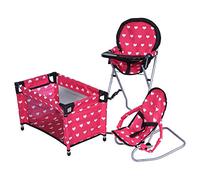 THE NEW YORK DOLL COLLECTION Muñecas Mega Jugar Conjunto con Muñecas Silla Alta, 3-1 Muñeca Bravucón y Empacar y Jugar Rojo Color para 18 Pulgadas / 46 cm Muñecas