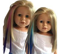 THE NEW YORK DOLL COLLECTION Pinzas Cabello Extensiones para 18 Pulgadas / 46 cm Muñecas - Muñeca Peluca Pieza - Azul Claro/Azul y Rosa/Morado - para Niña Muñeca Accesorios